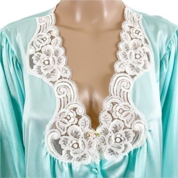 Vintage Vanity Fair lace nightgown robe long sleeve button down pajamas sz large - Picture 4 of 10